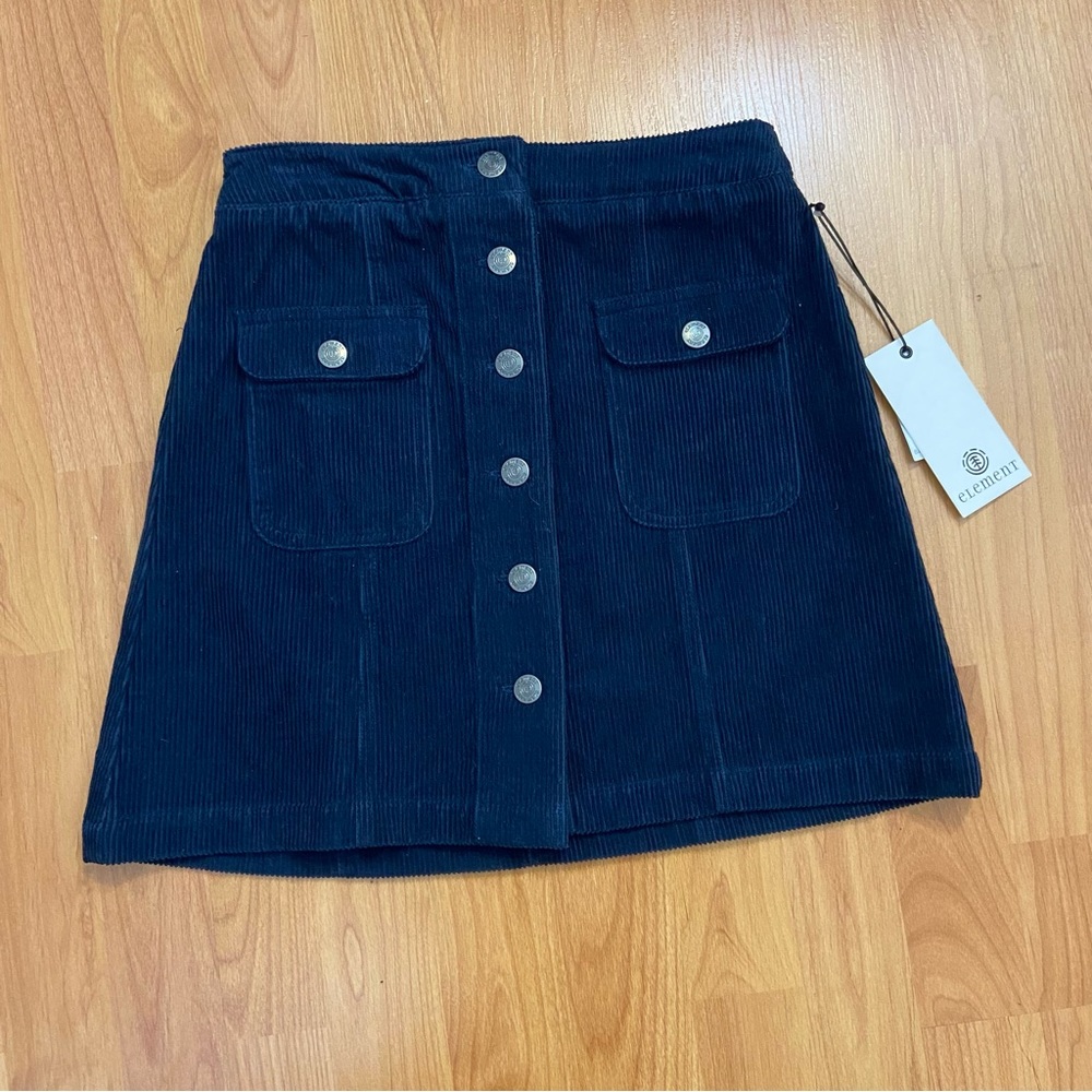 NWT Element Women’s Corduroy Navy Blue Front Button Skirt Small